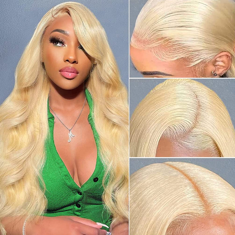 613 Blonde Bundles with Closure Brazilian Blonde Human Hair Body Wave 613 3 Bundles with 4×4 Lace Closure 100% Brazilian Virgin Remy Human Hair 150% Density Free Part (10 12 14+10, 613