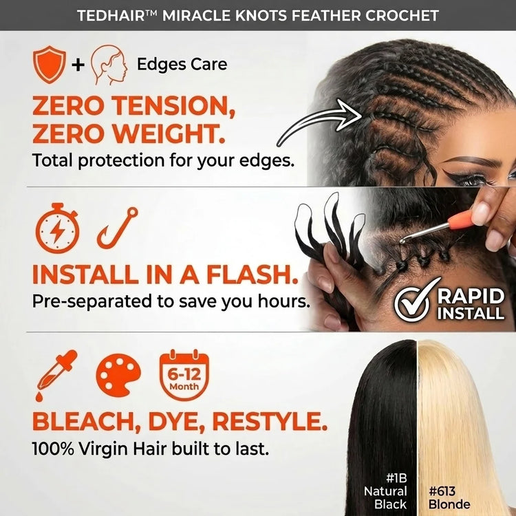 Tedhair Miracle Knots Human Feather Crochet Hair Deep Wave with No Spiral Ends - Pre-Separated Knotless Crochet Braids for Seamless Blending