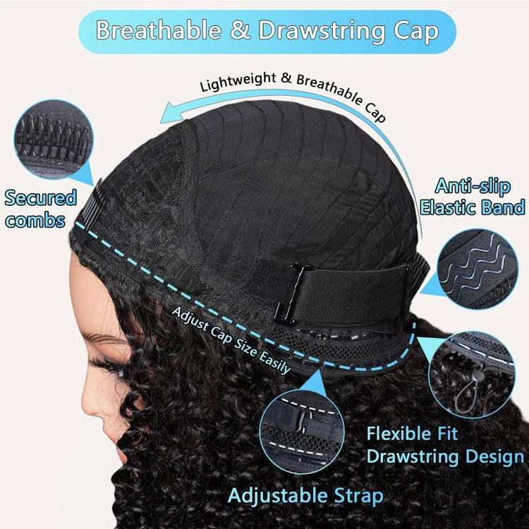 Flip over Half Wig 3 in 1 Deep Wave Half Wig Human Hair Wear and Go Glueless Wigs with Drawstring Seamless Clips Wig for Women