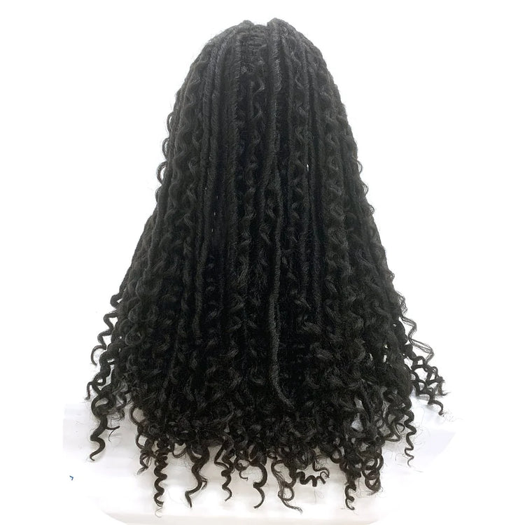 Tedhair 26 Inches 4X4 Faux Goddess Locs with Curls Braids Lace Closure Wigs 200% Density-100% Handmade