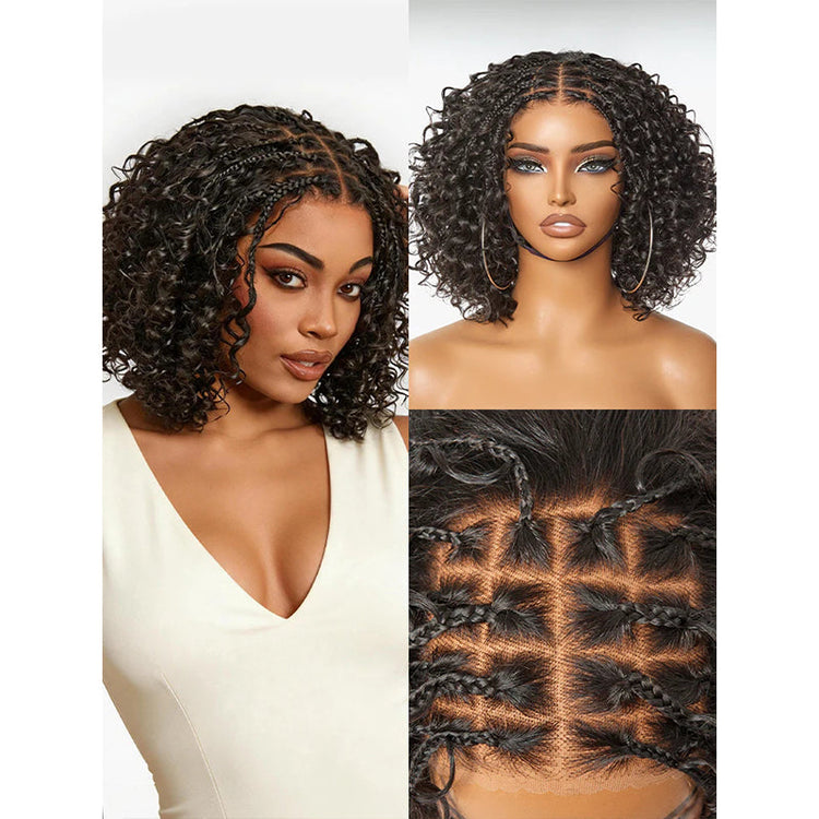 Tedhair 150% Density 5X5 Closure Lace with Boho Braids Pre-Cut Glueless Top Human Hair Wig Curly