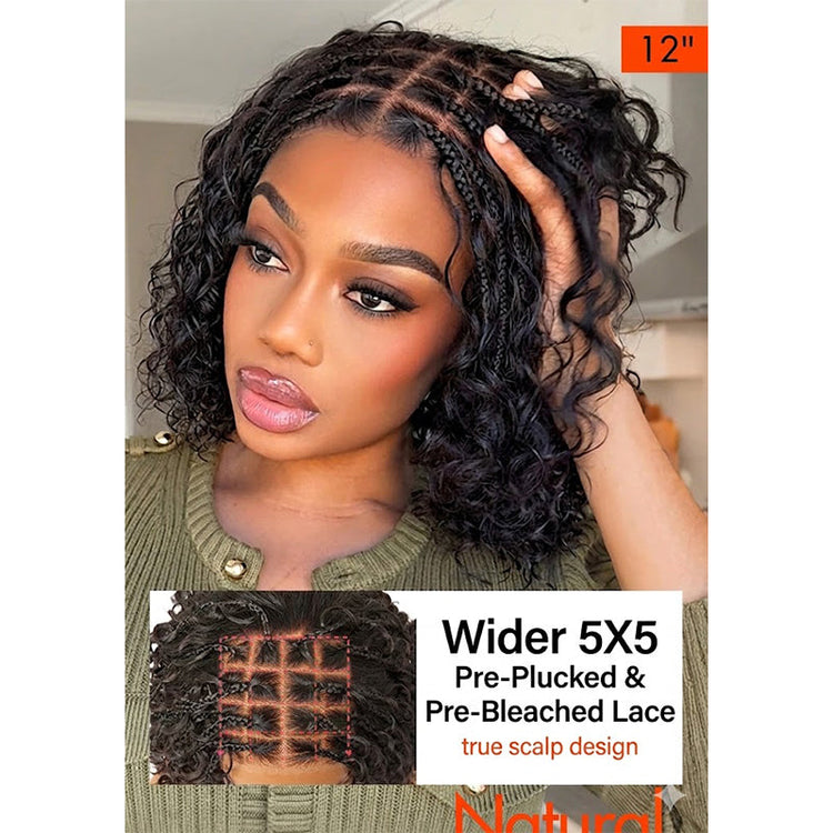 Tedhair 150% Density 5X5 Closure Lace with Boho Braids Pre-Cut Glueless Top Human Hair Wig Curly