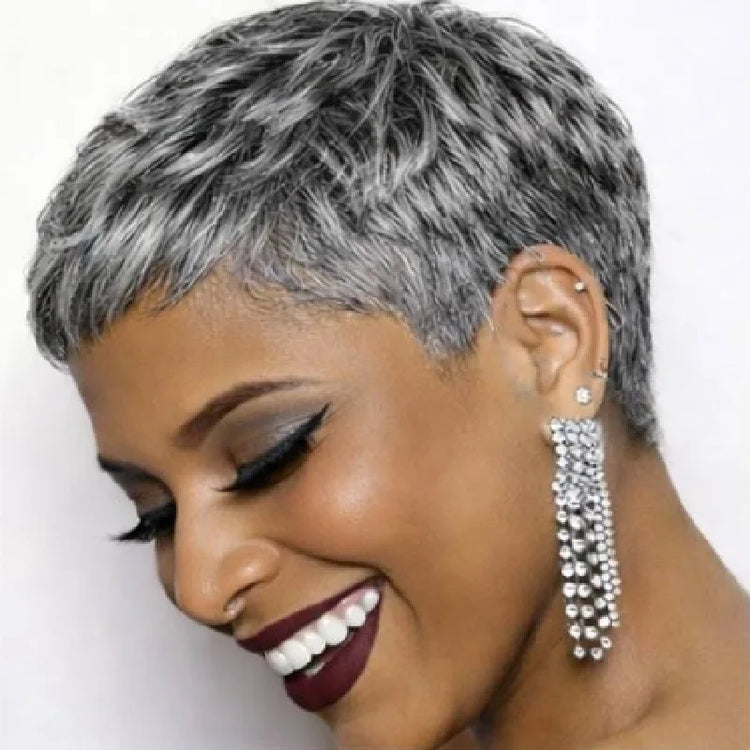 2 Inch Light Gray Short Curly Human Hair Full Machine Wig Glueless Comfortable Fit for Black Women Daily Wear Mature Hairstyles