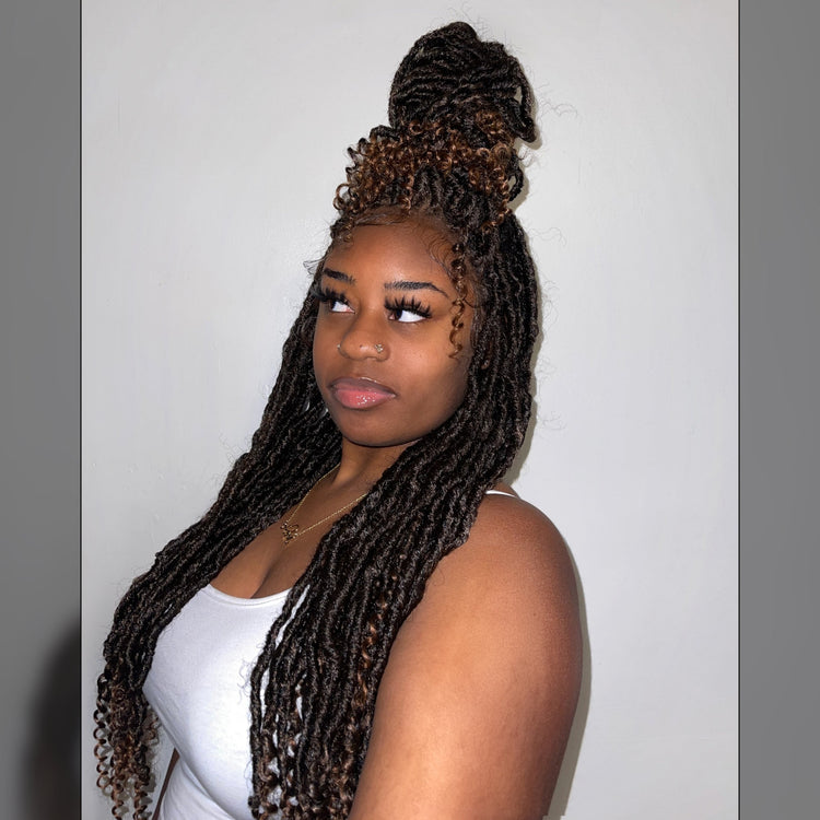 Tedhair 26 Inches 4X4 Deep Curls Ends Boho Goddess Locs Lace Closure Wigs 200% Density-100% Handmade