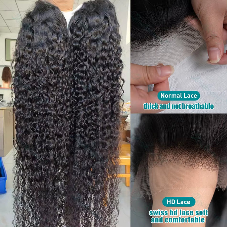 200 Density HD 13X6 Transparent Deep Water Wave Curly Lace Frontal Wigs 30 40 Inch 13X4 Lace Front Human Hair Wig