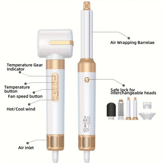 7 in 1 Hair Dryer Brush Brushless High Speed Hair Dryer with Diffuser Ionic Blow Dryer Hot Air Styling Comb Hair Curler