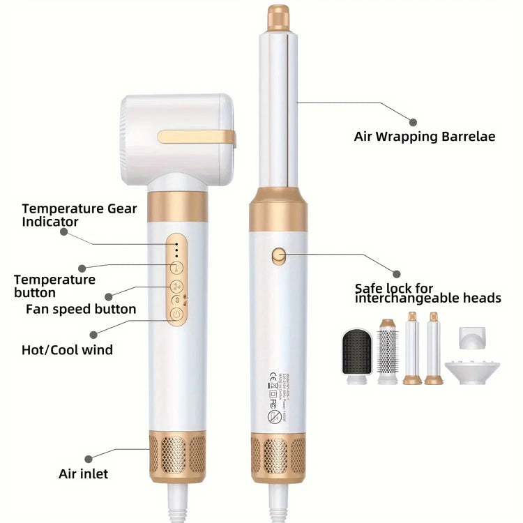 7 in 1 Hair Dryer Brush Brushless High Speed Hair Dryer with Diffuser Ionic Blow Dryer Hot Air Styling Comb Hair Curler