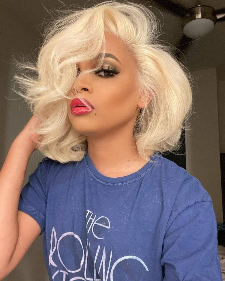 613 Blonde Bundles with Closure Brazilian Blonde Human Hair Body Wave 613 3 Bundles with 4×4 Lace Closure 100% Brazilian Virgin Remy Human Hair 150% Density Free Part (10 12 14+10, 613