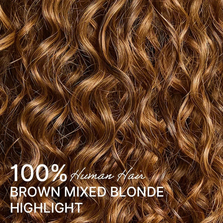 Tedhair 150% Density 5X5 Closure Lace with Boho Braids Pre-Cut Glueless Lace Wig Ombre Brown Highlight Curly
