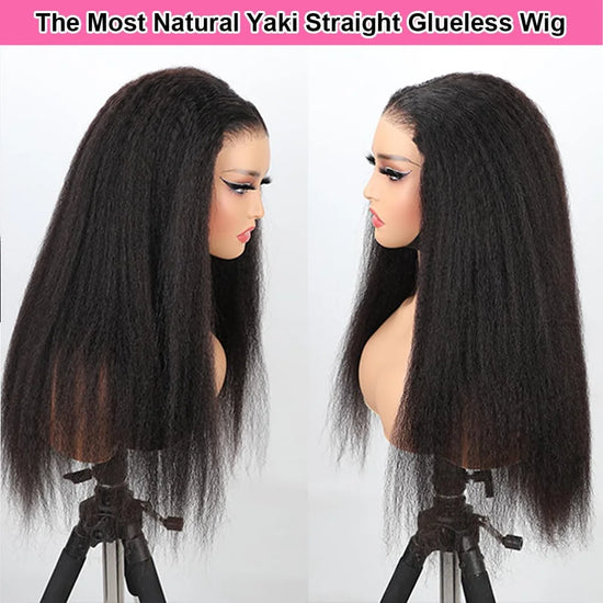 Kinky Straight Glueless Wigs for Women Ready to Wear and Go 180 Density 4X4 Lace Closure Wig Pre Cut Lace Human Hair Wig Natural