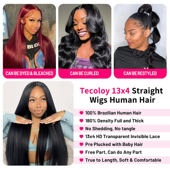 Straight Wigs Human Hair 13X4 Straight Lace Front Human Hair Wig Pre Plucked HD Transparent 30 Inch Lace Frontal Straight Human Hair Wigs for Women with Baby Hair 180 Density Natural Black