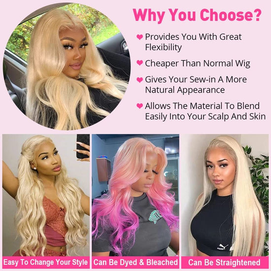 613 Blonde Bundles with Closure Brazilian Blonde Human Hair Body Wave 613 3 Bundles with 4×4 Lace Closure 100% Brazilian Virgin Remy Human Hair 150% Density Free Part (10 12 14+10, 613