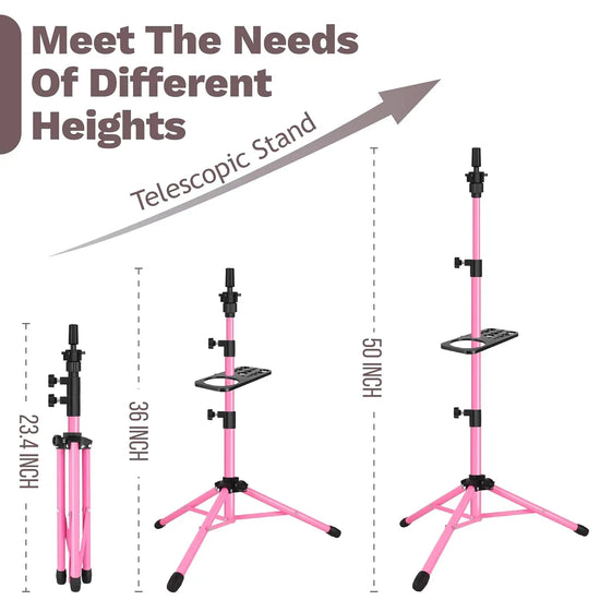 50 Inch Adjustable Wig Tripod Stand with Tool Tray for Hairdressing Training - Pink