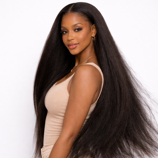 360° HD Lace Front Wig – 40-Inch Kinky Yaki Straight Human Hair