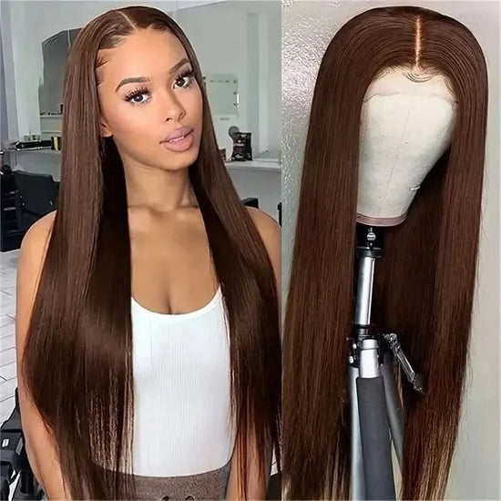28” Chocolate Brown Straight Wig – 4x4 Lace Closure