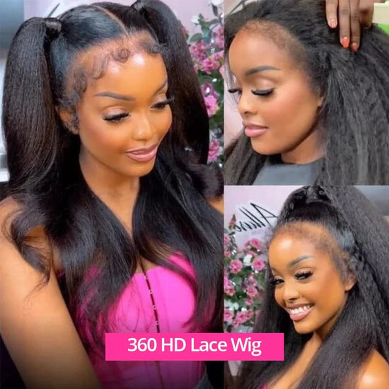 360° HD Lace Front Wig – 40-Inch Kinky Yaki Straight Human Hair