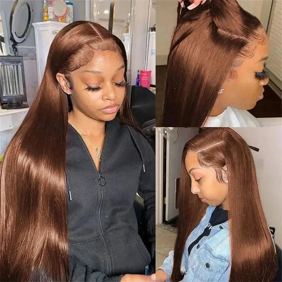 28” Chocolate Brown Straight Wig – 4x4 Lace Closure