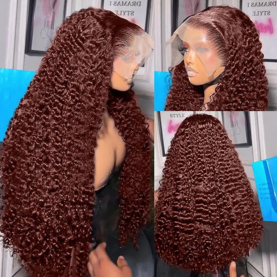 Reddish Brown Deep Wave Lace Front Wig HD Frontal, 250% Density Human Hair