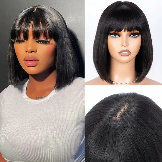 2x1 Straight Bob Wig with Bangs – Brazilian Human Hair