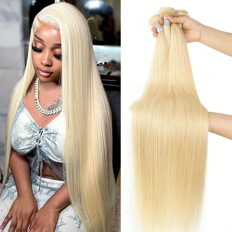 613 Blonde 30 40 Inch 1 3 4 Bundles Deals Human Hair Brazilian Remy Human Hair Bundles Bone Straight Hair Extensions Double Weft