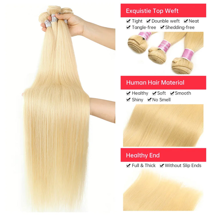 613 Blonde 30 40 Inch 1 3 4 Bundles Deals Human Hair Brazilian Remy Human Hair Bundles Bone Straight Hair Extensions Double Weft