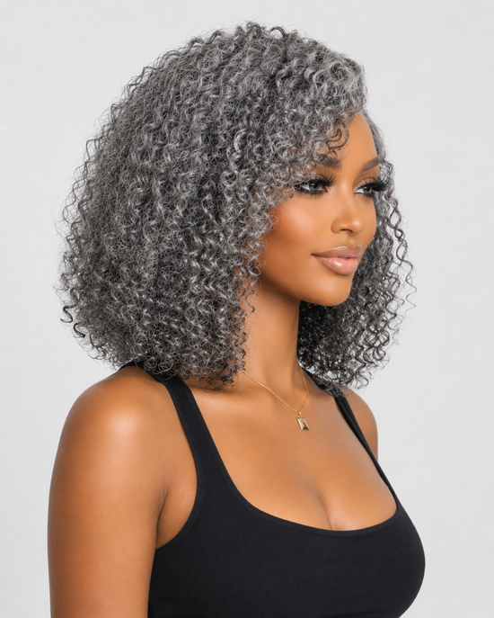 Silver Grey Deep Curly Bob Wigs Human Hair Colored Deep Wave Wig for Women