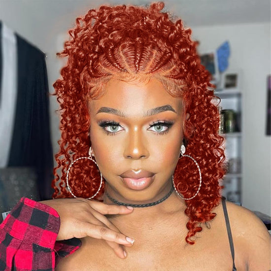 Mongolian Curly Human Hair Wig Pre Plucked 13X4 HD Transparent Lace Front Wigs for Women Reddish Brown Curly Lace Frontal Wig Fashion Braided 18Inch