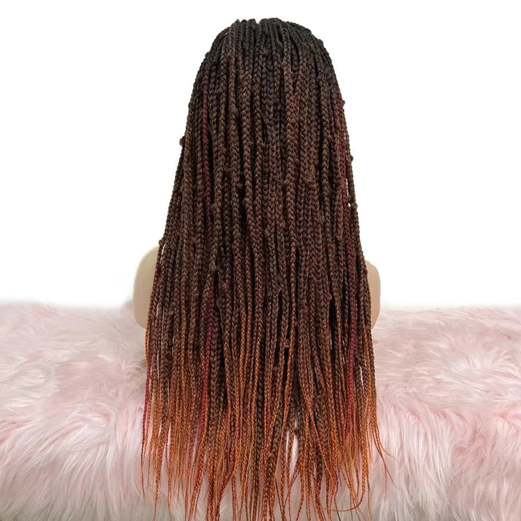 Tedhair 28 Inches 4X4 Black to Orange Ends Box Braids Lace Closure Wigs 200% Density-100% Handmade