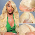 613 Blonde Bundles with Closure Brazilian Blonde Human Hair Body Wave 613 3 Bundles with 4×4 Lace Closure 100% Brazilian Virgin Remy Human Hair 150% Density Free Part (10 12 14+10, 613#)