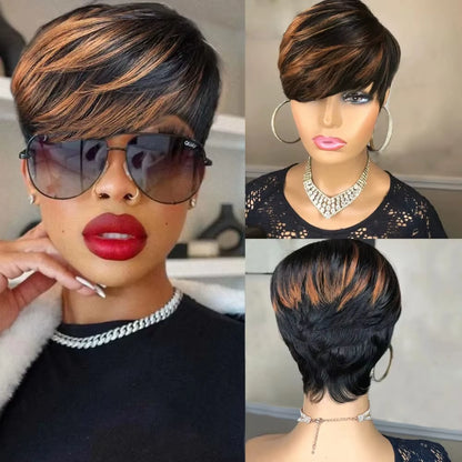Ombre Pixie Cut Human Hair Wig with Bangs