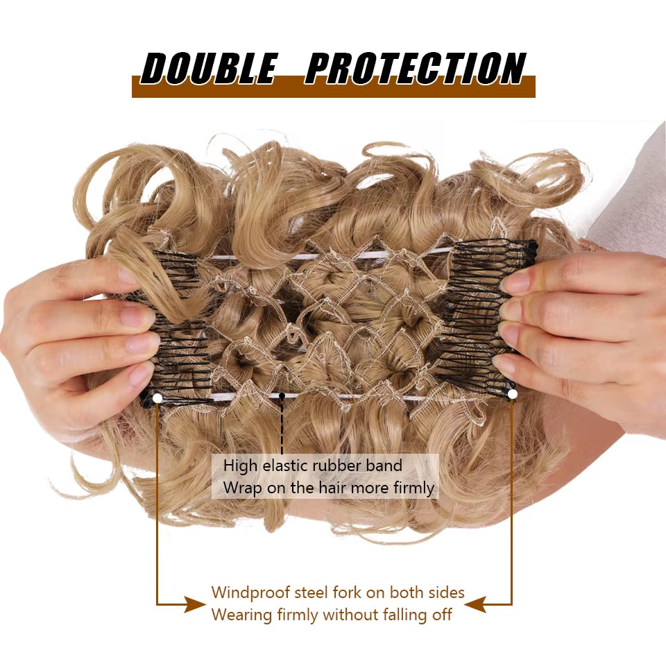 HUAYA Curly Chignon Messy Bun Updo Clip in Hair Piece Extensions Wiht Hairpins Elastic Band Synthetic Hair Bun Black Blonde