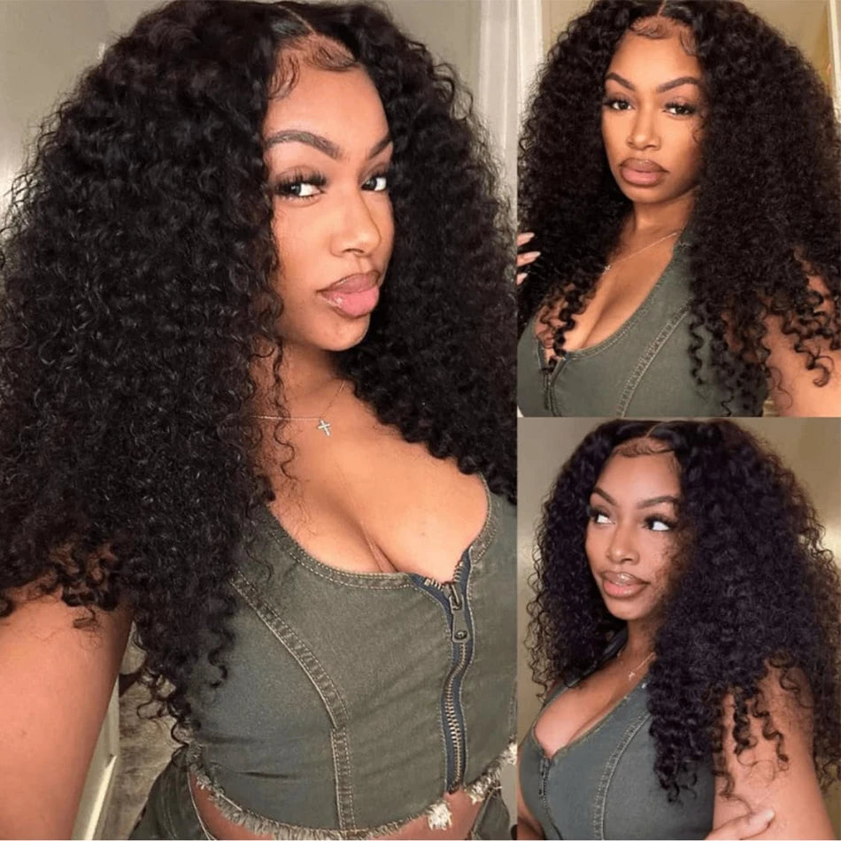 Flip over Half Wig 3 in 1 Deep Wave Half Wig Human Hair Wear and Go Glueless Wigs with Drawstring Seamless Clips Wig for Women