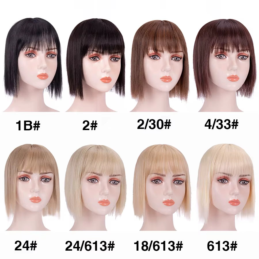 Synthetic Clip-In Hairpiece with Bangs for Thinning or White Hair