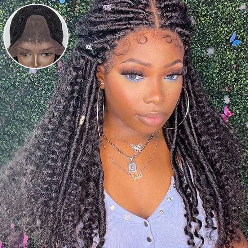 Tedhair 26 Inches 4X4 Faux Goddess Locs with Curls Braids Lace Closure Wigs 200% Density-100% Handmade