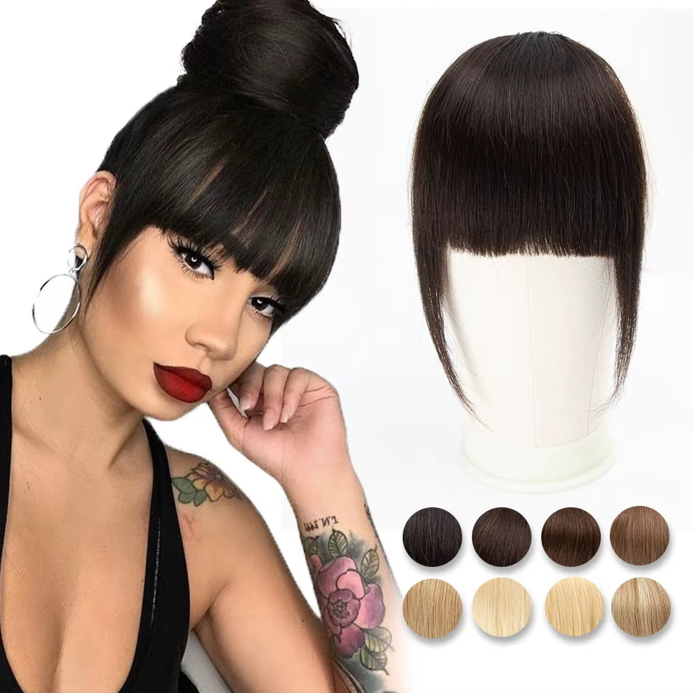 Human Hair Clip-In Bangs 3D Blunt Cut Extensions
