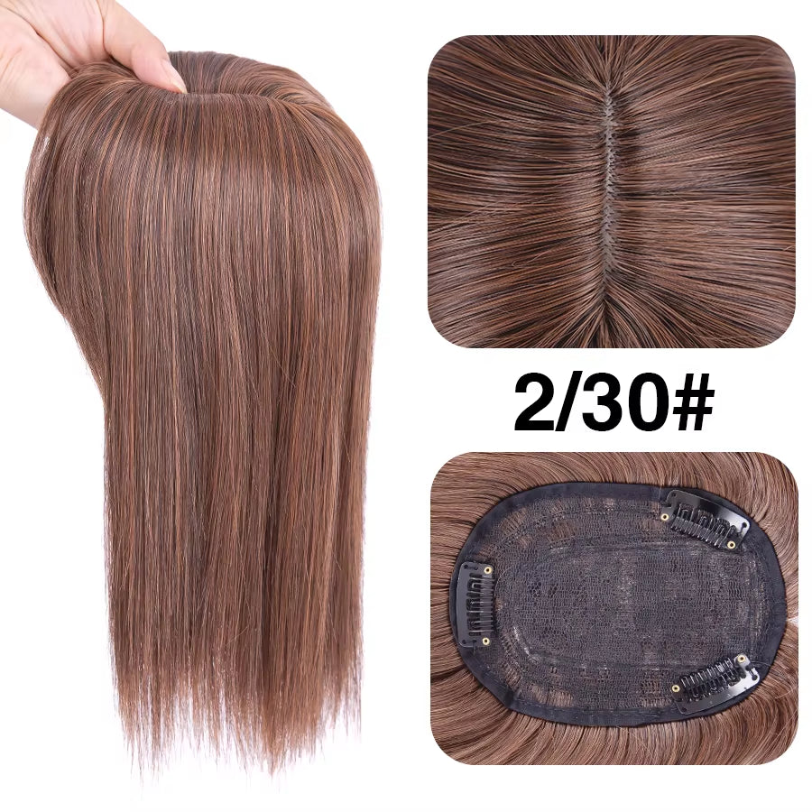 Synthetic Clip-In Hairpiece with Bangs for Thinning or White Hair