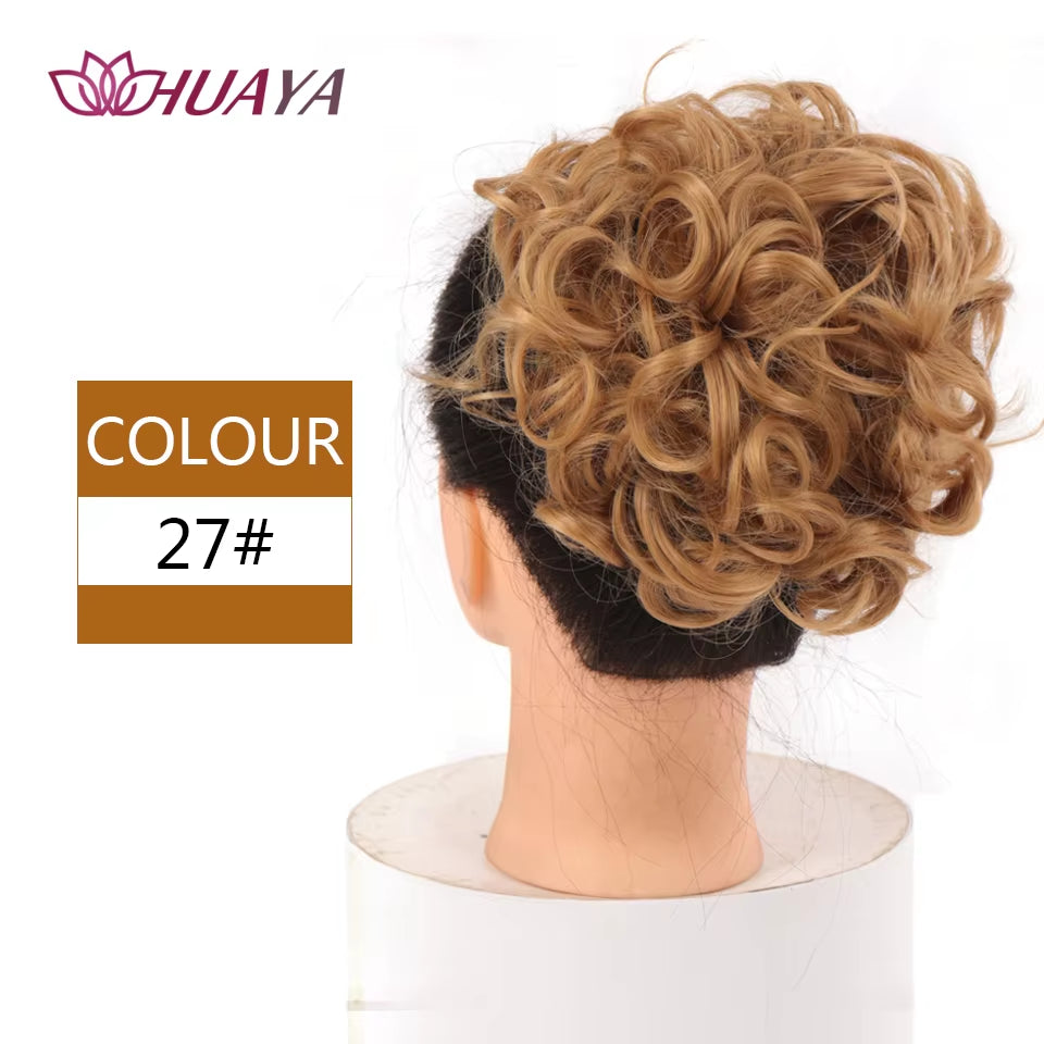HUAYA Curly Chignon Messy Bun Updo Clip in Hair Piece Extensions Wiht Hairpins Elastic Band Synthetic Hair Bun Black Blonde