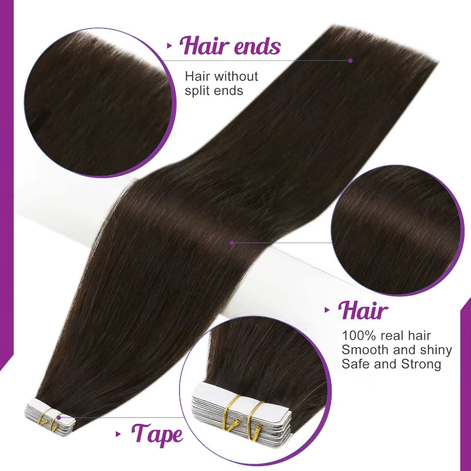 Straight Seamless Tape-In Human Hair Extensions 50G 20 Pcs
