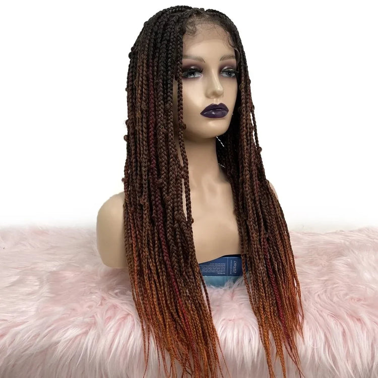 Tedhair 28 Inches 4X4 Black to Orange Ends Box Braids Lace Closure Wigs 200% Density-100% Handmade