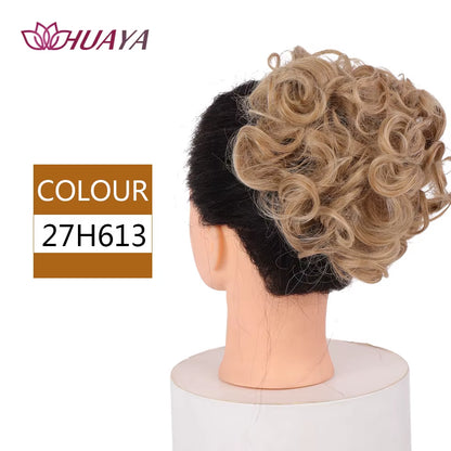HUAYA Curly Chignon Messy Bun Updo Clip in Hair Piece Extensions Wiht Hairpins Elastic Band Synthetic Hair Bun Black Blonde