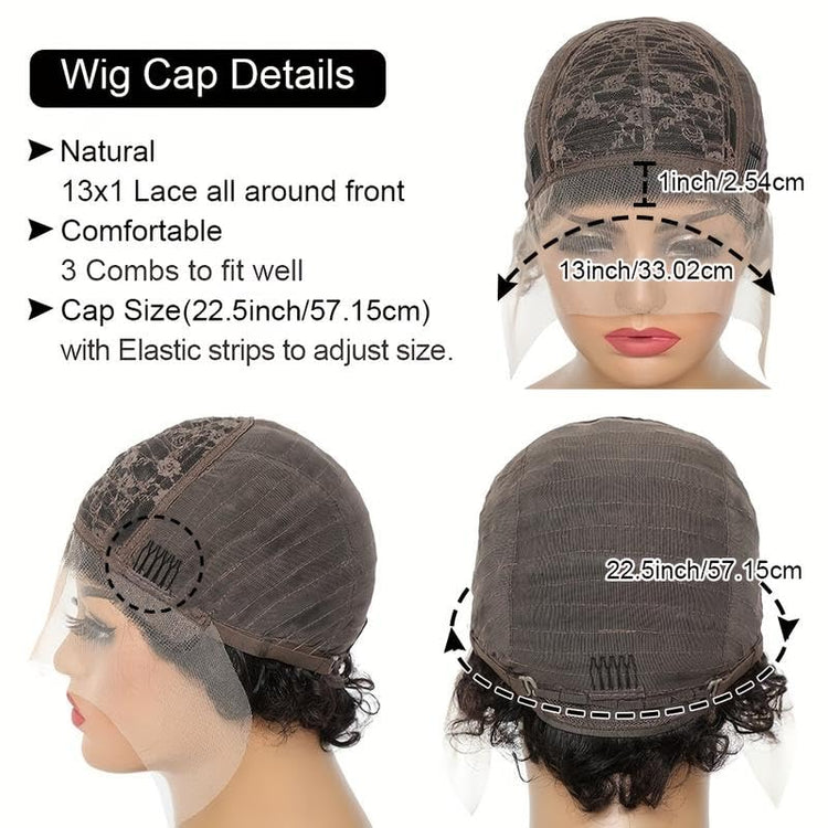 Short Pixie Cut Curly Lace Front Wigs Brazilian Remy Colored Human Hair Ombre Human Hair Wig HD Lace Front Wigs Pre Plucked 1 Inch Hairline Water Wave Pixie Cut Wigs for Black Women (