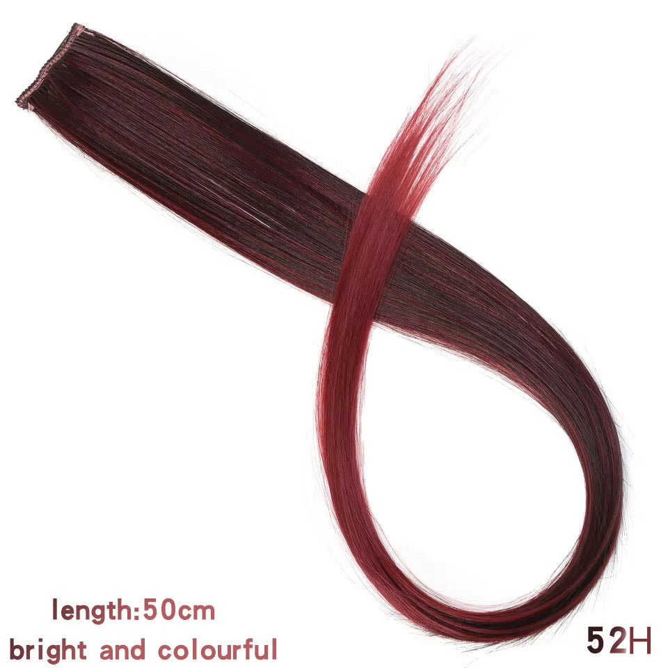 Lupu Synthetic Long Straight Rainbow Highlight Colored Hair Extensions Clip in Fake Hair Pieces for Women Heat Resistant