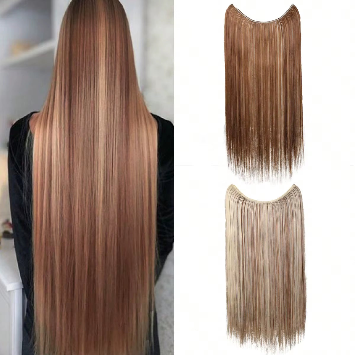 Long Straight Synthetic Hair Extension Invisible Fishing Line