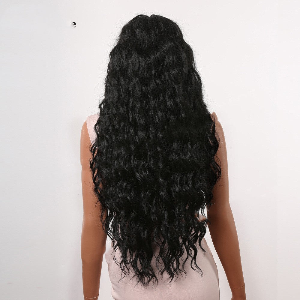 High-Temperature Silk Long Curly Wig with Middle Part