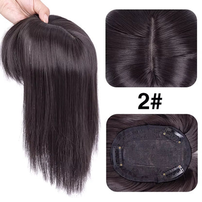 Synthetic Clip-In Hairpiece with Bangs for Thinning or White Hair