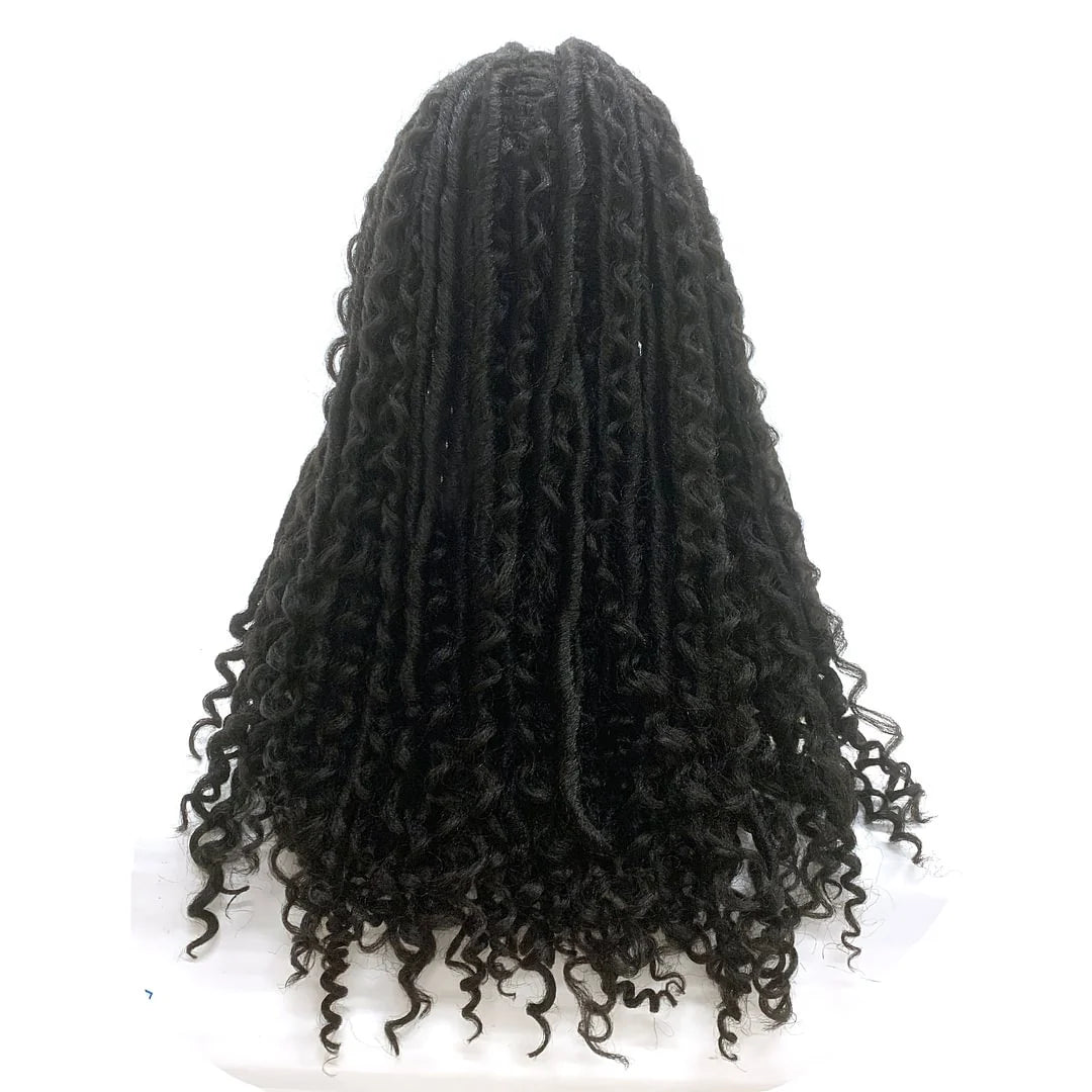 Tedhair 26 Inches 4X4 Faux Goddess Locs with Curls Braids Lace Closure Wigs 200% Density-100% Handmade