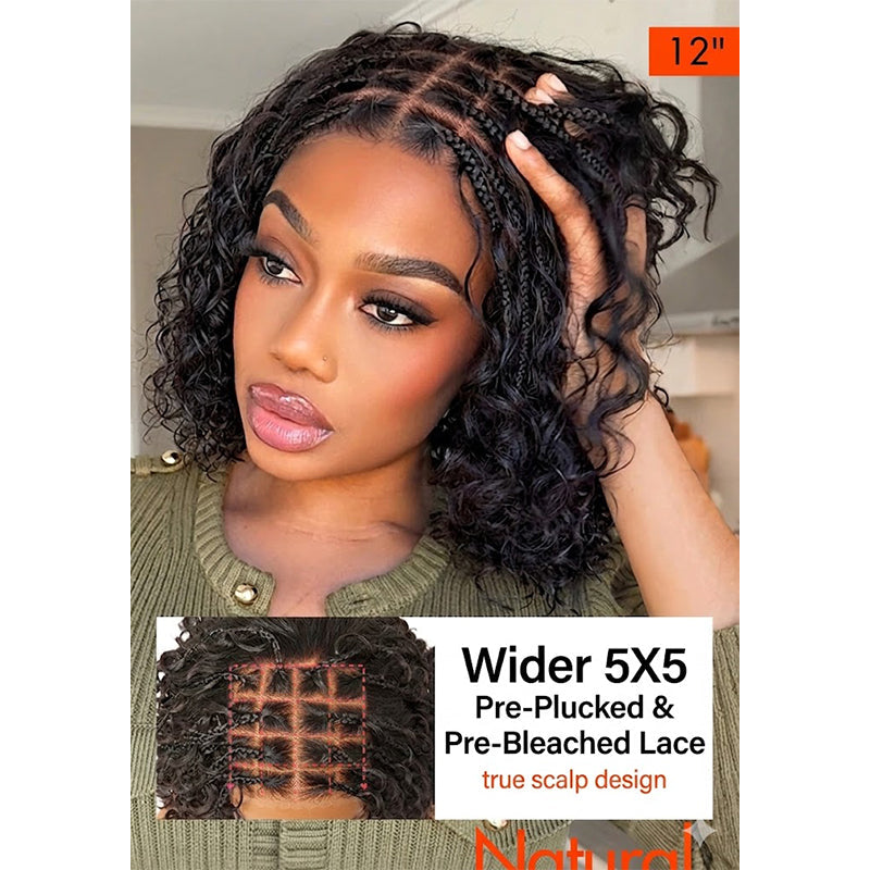Tedhair 150% Density 5X5 Closure Lace with Boho Braids Pre-Cut Glueless Top Human Hair Wig Curly