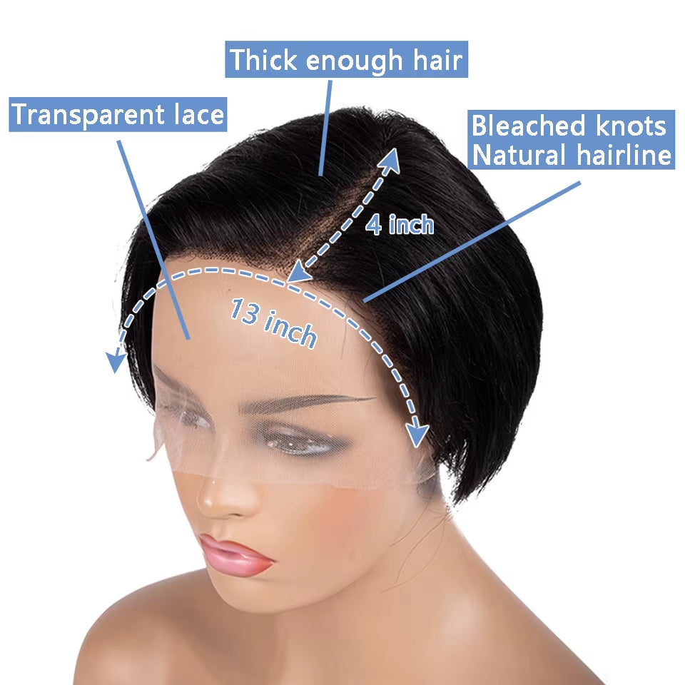Short Bob Pixie Cut Transparent Lace Front Wig
