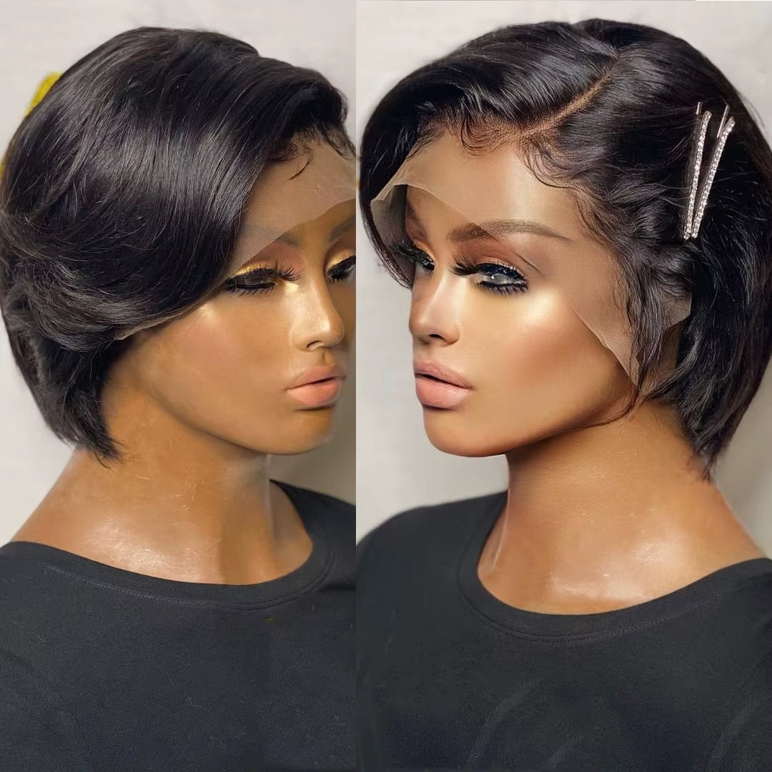 Short Bob Pixie Cut Transparent Lace Front Wig