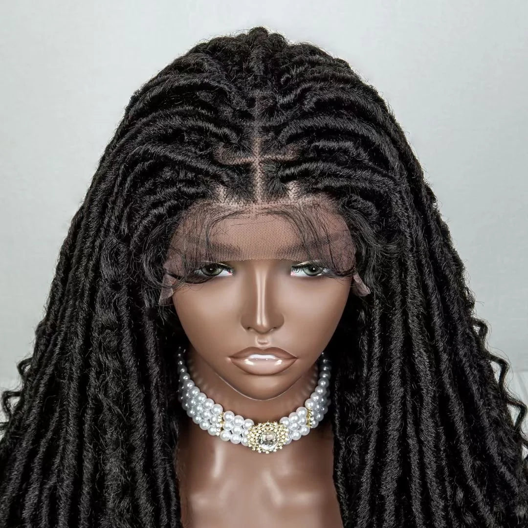 Tedhair 26 Inches 4X4 Faux Goddess Locs with Curls Braids Lace Closure Wigs 200% Density-100% Handmade